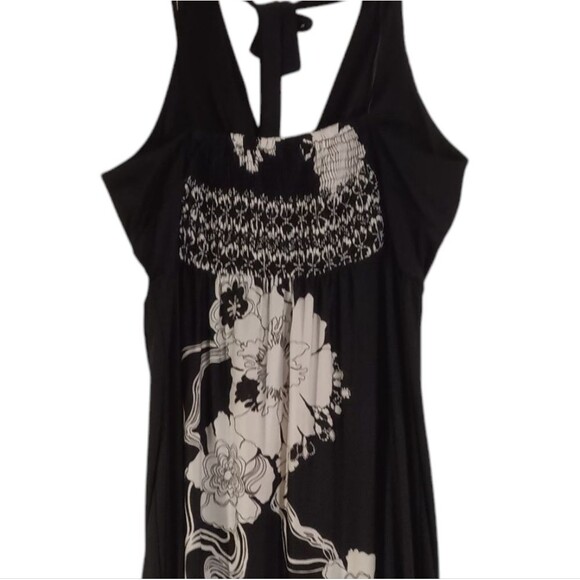 Olivia Matthews Black And White Haulter Top Large Floral Print Maxi Dress Sz XL - Picture 5 of 7
